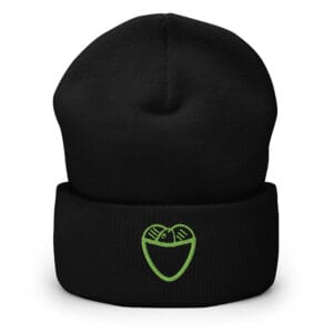 Loaves and Fish embroidered Christian beanie in black, front view