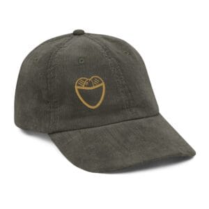 Loaves and Fish embroidered Christian corduroy dad hat in olive, right side front view